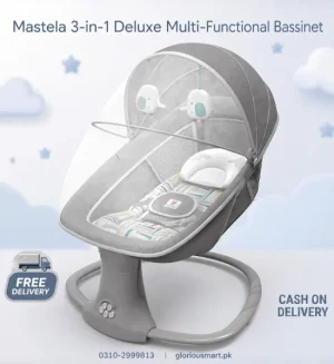 Mastela Deluxe 3in1 Multi-Functional Baby Bassinet with Electric Swing, Bluetooth & Remote (Grey)