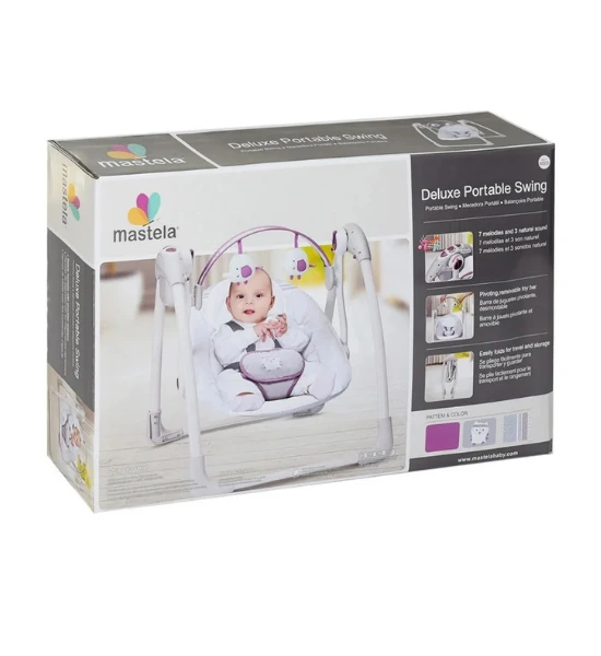 Mastela Deluxe Portable Swing Grey & Purple (6505) - Image 3