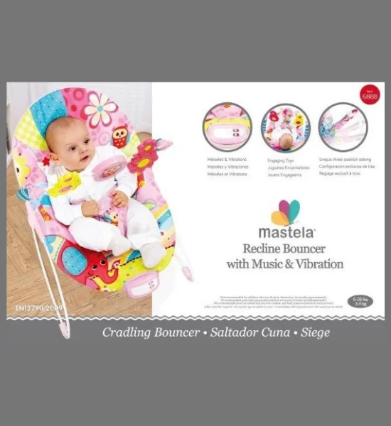 Mastela Recline Bouncer with Music & Vibration Pink (6888) - Image 2