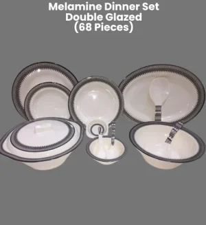 Premium Melamine Double Glazed Dinner Set - 68 Pieces (Arrow Black)