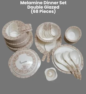 Premium Melamine Double Glazed Dinner Set - 68 Pieces (Flower Brown)