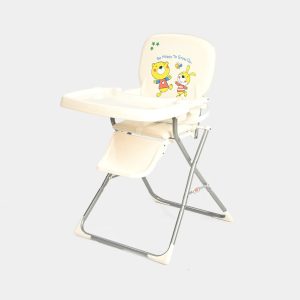 Foldable Baby High Chair with Adjustable Tray (White & Beige)