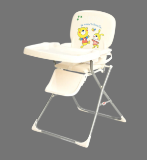 Foldable Baby High Chair with Adjustable Tray (White & Beige)
