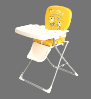 Foldable Baby High Chair with Adjustable Tray (White & Yellow)