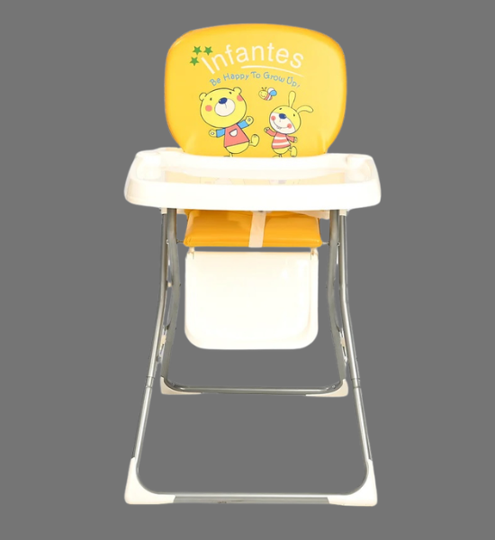 Foldable Baby High Chair with Adjustable Tray (White & Yellow) - Image 2