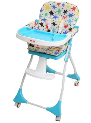 Compact Baby High Chair with Tray & Wheels (Blue)