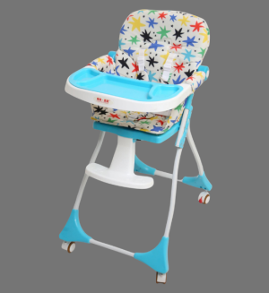 Compact Baby High Chair with Tray & Wheels (Blue)