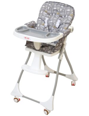 Compact Baby High Chair with Tray & Wheels (Grey)