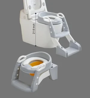 2in1 Foldable Kids Potty Training Seat with Step Ladder Combo - Anti-Slip & Adjustable (Grey)