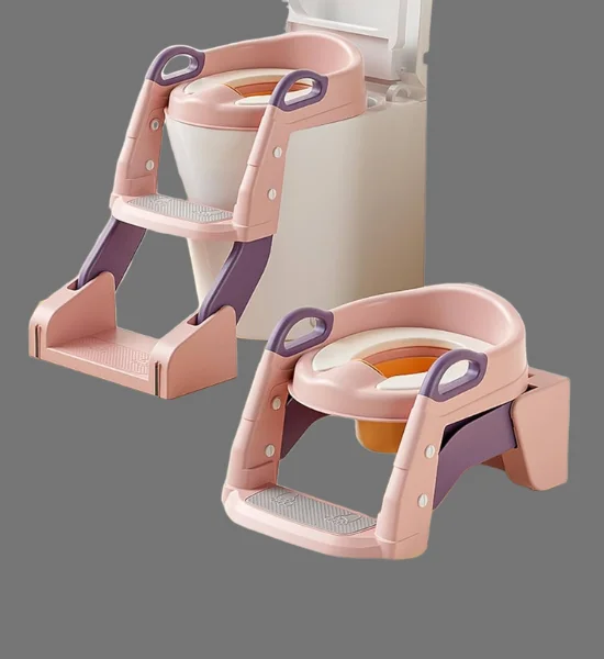 2in1 Foldable Kids Potty Training Seat with Step Ladder Combo - Anti-Slip & Adjustable (Pink)