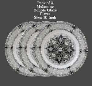 Pack of 03 Melamine Double Glaze 10 Inch Plate (Black) - DWP3-01