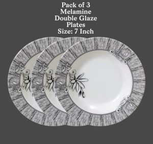 Pack of 03 Melamine Double Glaze 7 Inch Plate (Black Flower) - DWP3-07