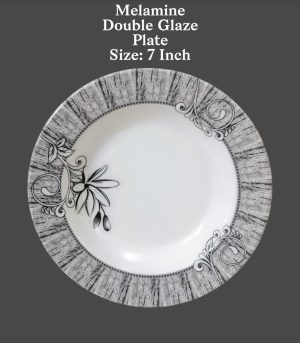 Melamine Double Glaze 7 Inch Plate (Black Flower) - DWP-07