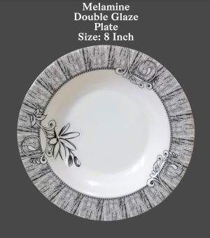 Melamine Double Glaze 8 Inch Plate (Black Flower) - DWP-04