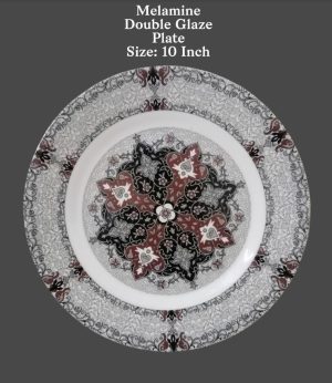 Melamine Double Glaze 10 Inch Plate (Black & Red) - DWP-02