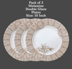 Pack of 03 Melamine Double Glaze 10 Inch Plate (Brown Flower) - DWP3-03