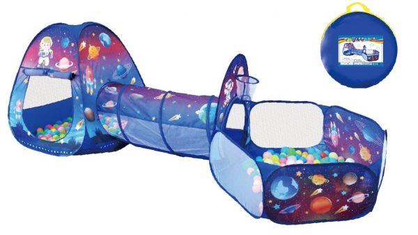 3-in-1 Space Theme Kids Play Tent House with Tunnel & Ball Pit - 3032