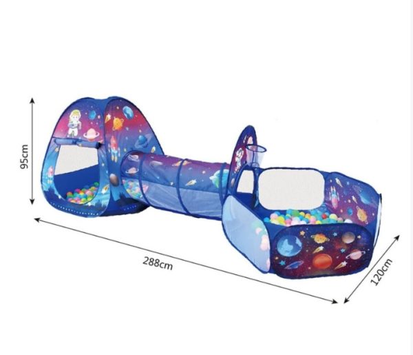 3-in-1 Space Theme Kids Play Tent House with Tunnel & Ball Pit - 3032 - Image 2