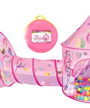 3in1 Kids Play Tent House Set with Tunnel & Ball Pit - Princess Mermaid (3031)