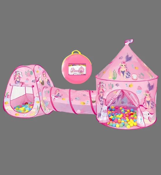 3in1 Kids Play Tent House Set with Tunnel & Ball Pit - Princess Mermaid (3031)
