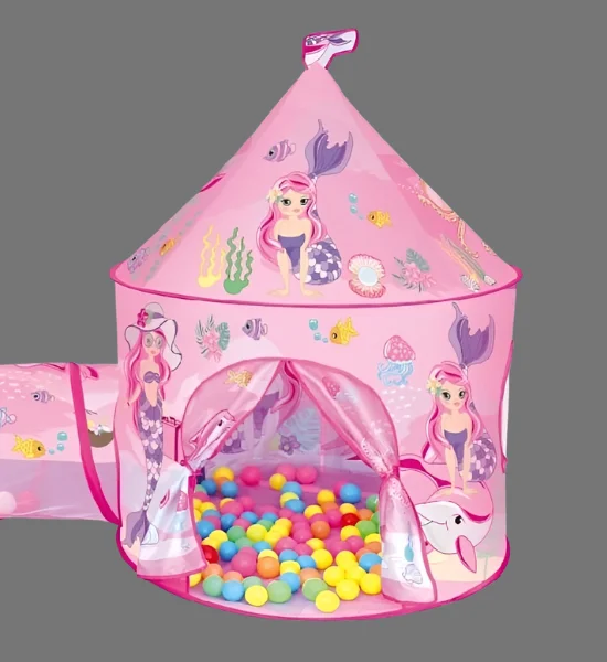 3in1 Kids Play Tent House Set with Tunnel & Ball Pit - Princess Mermaid (3031) - Image 2