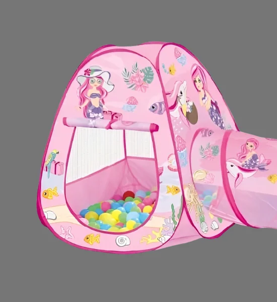 3in1 Kids Play Tent House Set with Tunnel & Ball Pit - Princess Mermaid (3031) - Image 3