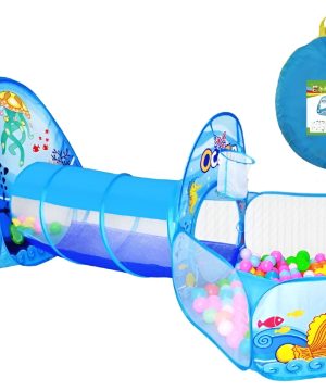 3in1 Kids Play Tent House Set with Tunnel & Ball Pit - Ocean Adventure (9063)