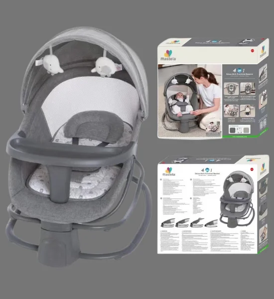 Mastela Deluxe 4in1 Multi-Functional Baby Bassinet/Swing with Tray & Canopy (Dark Grey) - Image 2