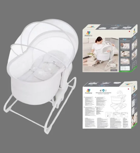 Mastela 4-in-1 Deluxe Multi-Functional Baby Bassinet & Cradle with Mosquito Net (Grey) - Image 2