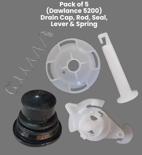 Pack of 5 Dawlance 5200 Drain Rod, Cap, Lever, Spring & Seal Washing Machine Parts – P05D-5