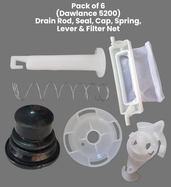 Pack of 6 Dawlance 5200 Drain Spring, Rod, Seal, Cap, Lever & Filter Net Washing Machine Parts - P06D-7