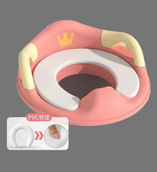 Premium Baby Commode Seat Cover with Soft Cushion & Safety Handles - Pink - Image 3