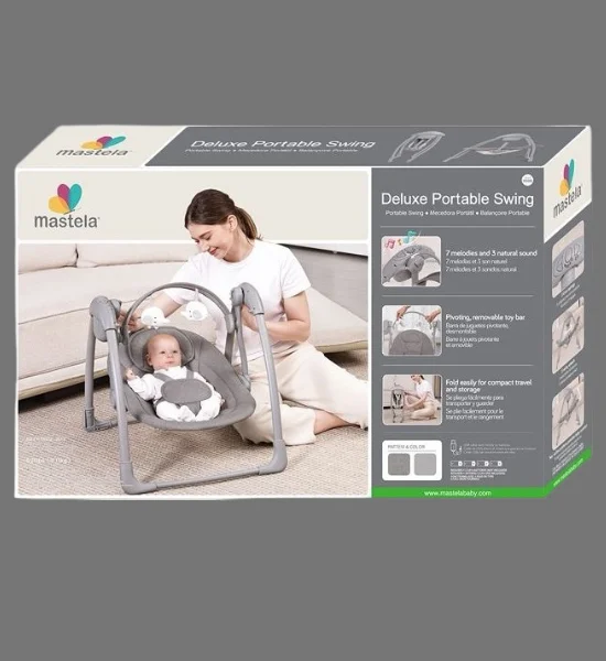 Mastela Deluxe Portable Electric Baby Swing, Foldable with Music & Toy Bar - 6599 - Image 2