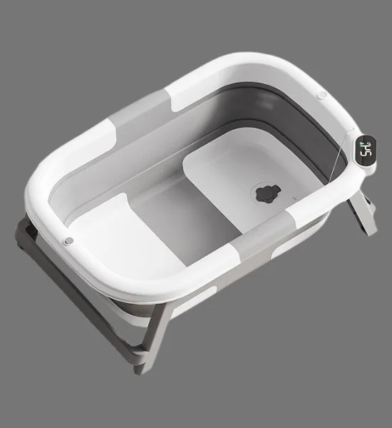 Folding Baby Bath Tub with Drain Plug - Lightweight & Durable 8180-Grey