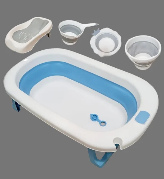 5 in 1 Multi-Function Baby Bath Tub Set with Foldable Stand & Accessories NB01-Blue