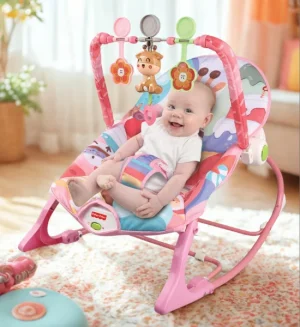 Fisher-Price Baby Rocker Seat with Hanging Toys & Safety Harness (Pink)