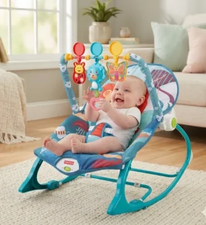 Fisher-Price Baby Rocker Seat with Hanging Toys & Safety Harness (Blue)