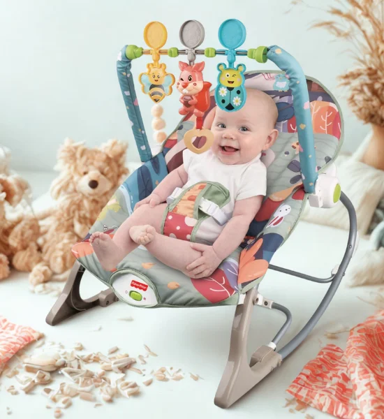 Fisher-Price Baby Rocker Seat with Hanging Toys & Safety Harness (Grey)