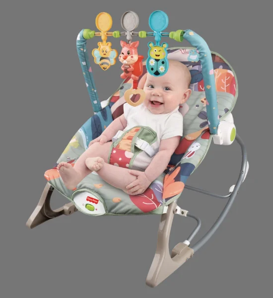 Fisher-Price Baby Rocker Seat with Hanging Toys & Safety Harness (Grey) - Image 2