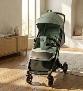 Luxury Foldable Baby Stroller/Pram - Modern Design with Safety Harness & Storage (Green)