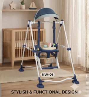 Multi-Function Baby Swing with Canopy - Foldable Frame, Safety Support & Play Toys (Blue)