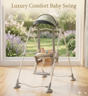 Multi-Function Baby Swing with Canopy - Foldable Frame, Safety Support & Play Toys (Grey)