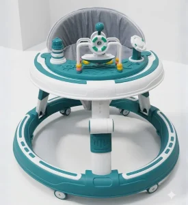 Musical Baby Walker with Toy Tray, Cushioned Seat & 360° Wheels - Safe & Stylish Design (Green)
