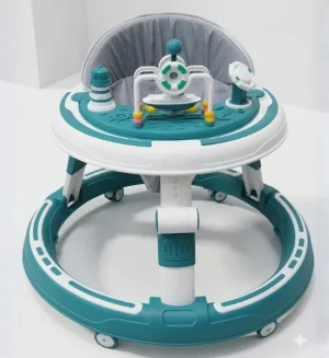Musical Baby Walker with Toy Tray, Cushioned Seat & 360° Wheels - Safe & Stylish Design (Green)